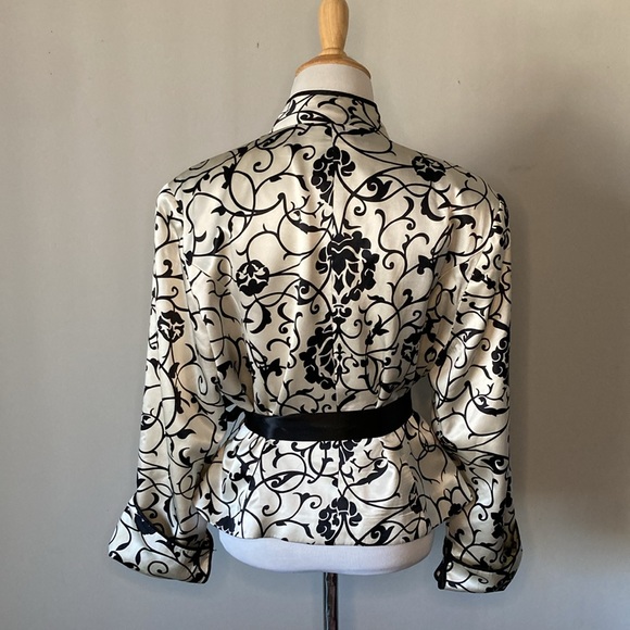 JS Collection 100% Silk Black Ivory Blazer Sz 10 - Picture 3 of 6